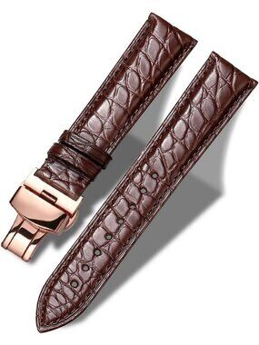Genuine Leather Alligator & Cowhide Watch Strap, 18mm-24mm, Deployment Buckle